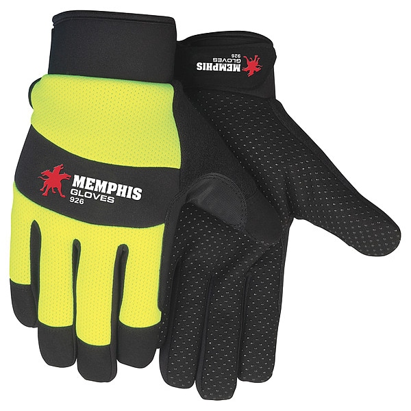 Guantes de mecánico de protección contra el frío de alta visibilidad Mcr Safety, XL, Negro/Amarillo, Puntos de silicona, Tela - 926XL