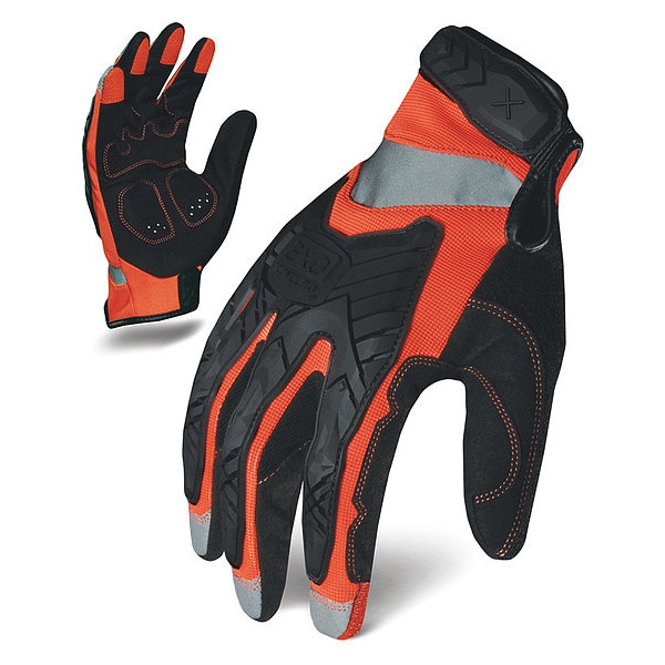 Guantes Mecánicos de Alto Rendimiento Ironclad Hi-Vis, Talla M, Negro/Naranja, Spandex, TPR, Paneles Reflectantes - EXO-HZIO-03-M.