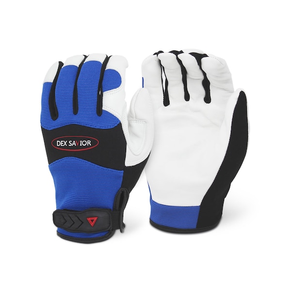 Guantes de Mecánico Dex Savior, Palma de Piel de Cabra, Azul, Talla X-Grande - MG301/XL.