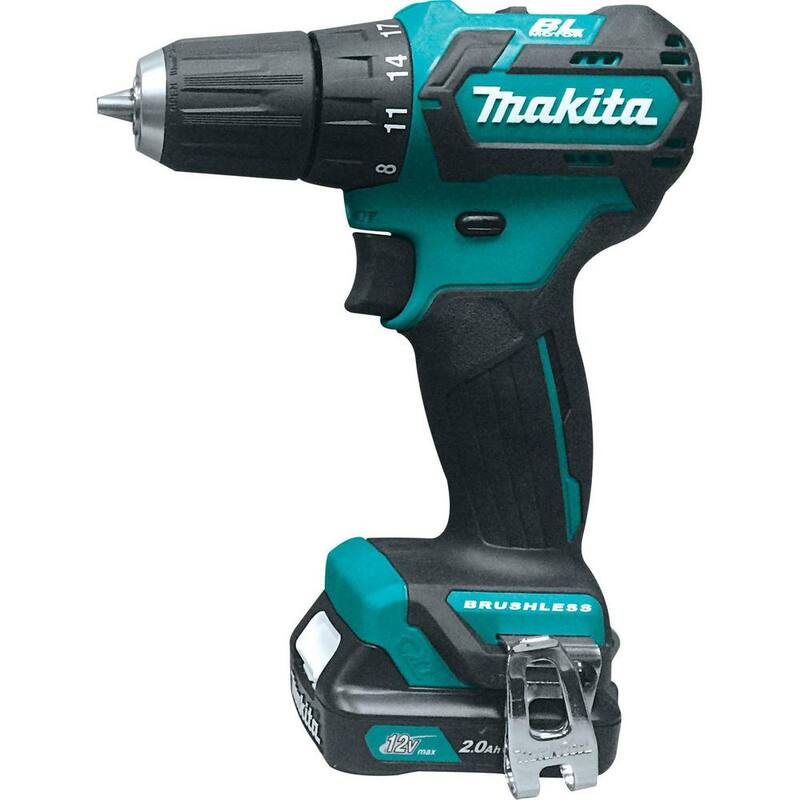 Kit de taladro inalámbrico Makita 12V max CXT de 3/8 pulgadas con tecnología de iones de litio sin escobillas, incluye (2) baterías (2.0 Ah), cargador y estuche rígido - FD07R1