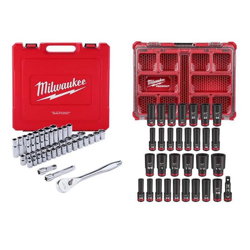 Milwaukee Juego de dados y trinquetes métricos/SAE de 1/2 pulg. con impacto Shockwave Packout (78 piezas) - 48-22-9010-49-66-6806