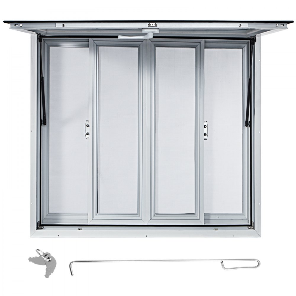 VEVOR Concession Window, 36 x 36 inch, Aluminum Alloy Food Truck Service Window with 4 Horizontal Sliding Screen Windows & Awning Door & Drag Hook, Serving Window for Food Trucks Concession Trailers - SCFWCKYCB3636D0ENV0
