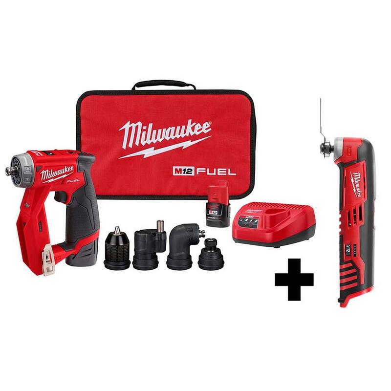 Milwaukee M12 FUEL 12V Kit de Taladro Inalámbrico Brushless de Litio-Ion de 3/8 pulgadas 4 en 1 para Instalación con Herramienta Multiuso M12 - 2505-22-2426-20