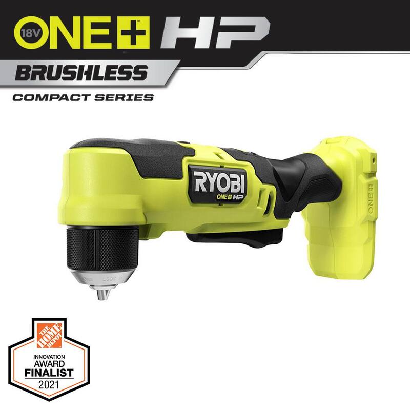 RYOBI ONE+ HP Taladro angular recto compacto inalámbrico sin escobillas de 18V con (2) baterías de alto rendimiento de 2.0 Ah - PSBRA02B-PBP2003