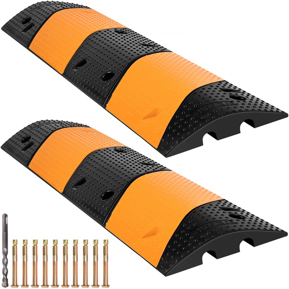 VEVOR Rubber Speed Bump, 2 Pack 2 Channel Speed Bump Hump, 40.2" Long Modular Speed Bump Rated 22000 LBS Load Capacity, 40.2 x 11.8 x 2.4 inch Garage Speed Bump for Asphalt Concrete Gravel Driveway - YCZDLCG402PCS1S6RV0