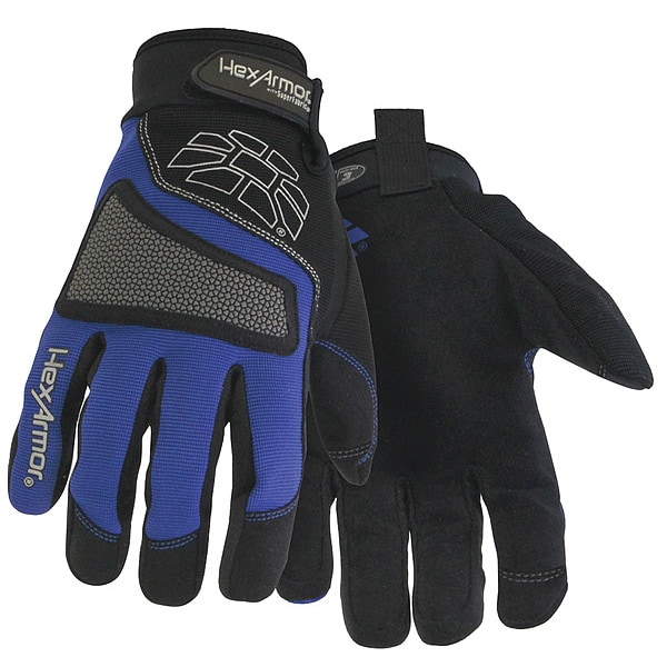 Guantes de mecánico resistentes al corte Hexarmor, Nivel de corte A6, Negro/Azul, XS - 4018-XS (6)