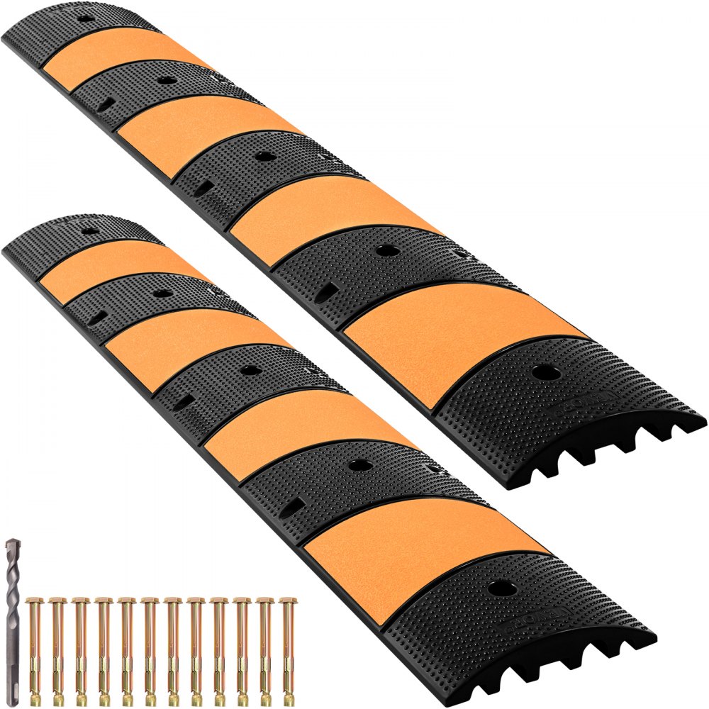 VEVOR Rubber Speed Bump, 2 Pack 2 Channel Speed Bump Hump, 72.8" Long Modular Speed Bump Rated 22000 LBS Load Capacity, 72.8 x 12.2 x 2.2 Garage Speed Bump for Asphalt Concrete Gravel Driveway-6 FT - YCZDLCG722PCSK9UDV0