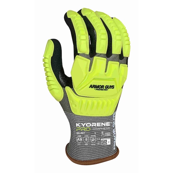 Guantes resistentes al corte para hombres Armor Guys, Nivel de corte A9, 18g, gris/negro/amarillo Hi Vis, XXL - 00-897-XXL.