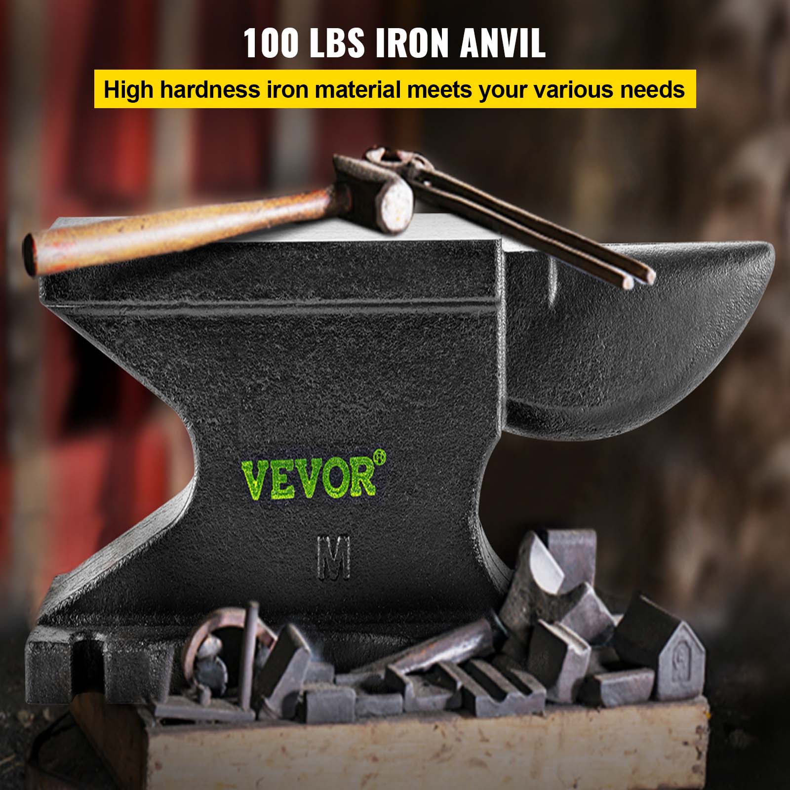 Yunque de hierro fundido VEVOR de 100 libras para taller de herrería en negro
