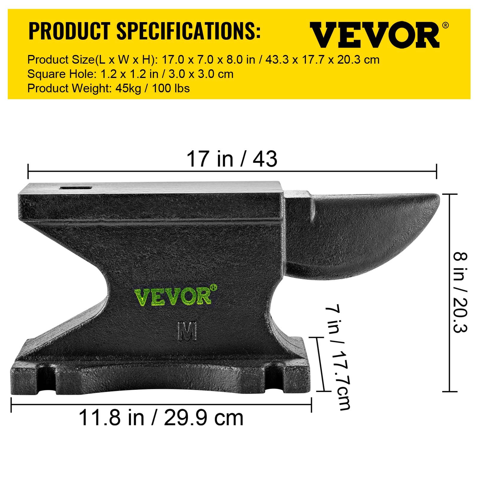 Yunque de hierro fundido VEVOR de 100 libras para taller de herrería en negro