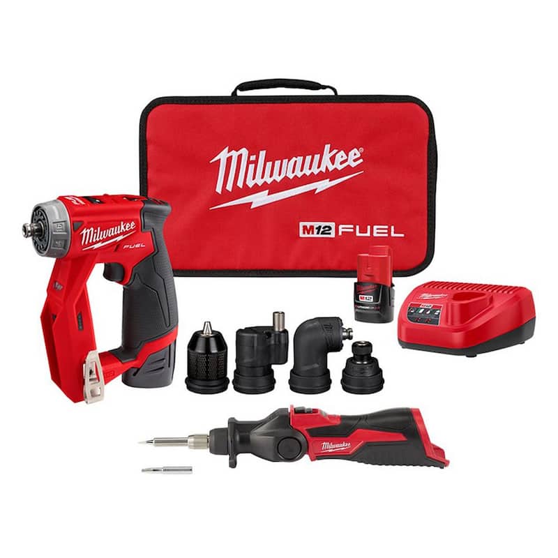 Milwaukee M12 FUEL Taladro/destornillador inalámbrico sin escobillas de ion de litio de 12V 4 en 1 para instalaciones con kit de soldadura M12 - 2505-22-2488-20