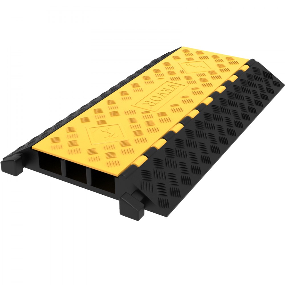 VEVOR 1 Pack of 3-Channel Rubber Cable Protector Ramps Heavy Duty 44000Lbs Load Capacity Cable Wire Cord Cover Ramp Speed Bump Driveway Hose Cable Ramp Protective Cover - GXB900X580X75-3PCV0