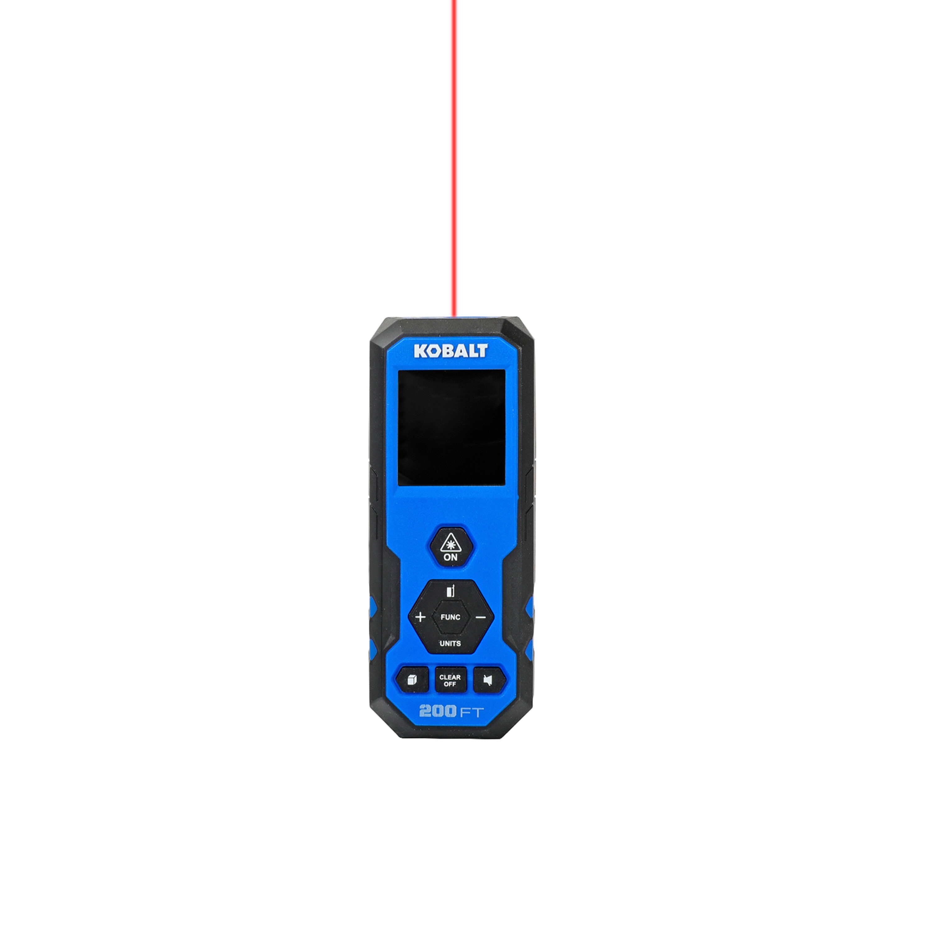 Medidor de distancia láser rojo Kobalt de 200 pies para interiores con pantalla retroiluminada 54348