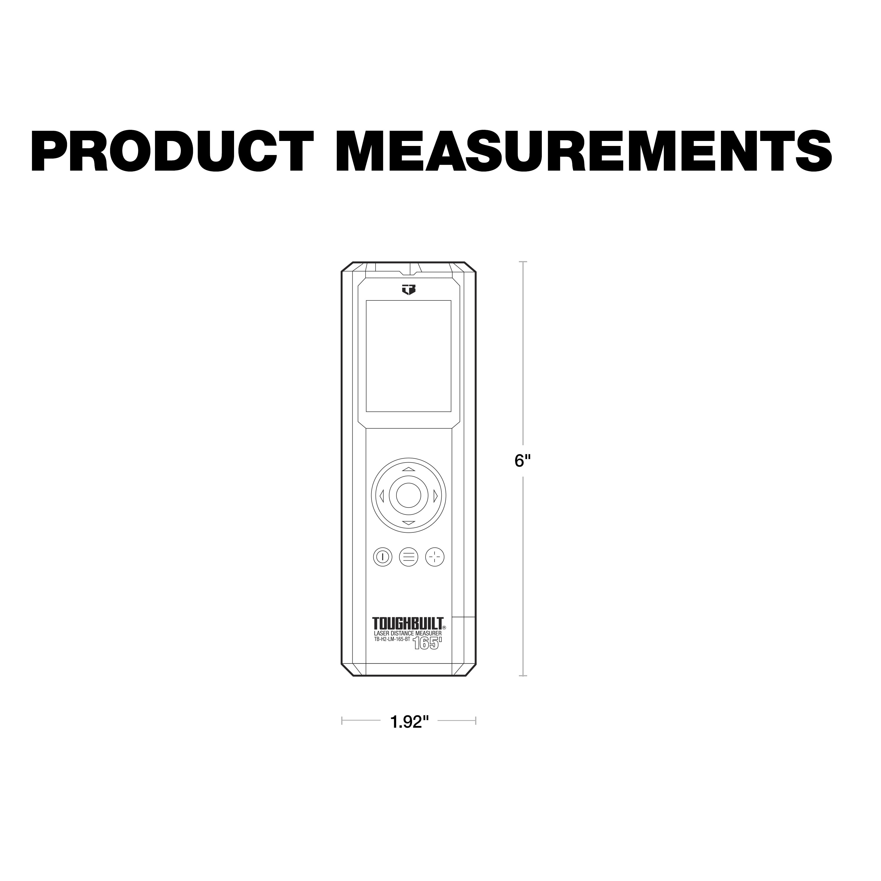 Medidor de distancia láser rojo TOUGHBUILT de 165 pies para uso en interiores y exteriores con pantalla retroiluminada y compatibilidad Bluetooth TB-H2-LM-165-BT