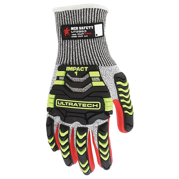 Guantes recubiertos de seguridad de Mcr, nivel de corte A4, 13 ga, Pimienta/Rojo/Sal, Talla L - UT2953L