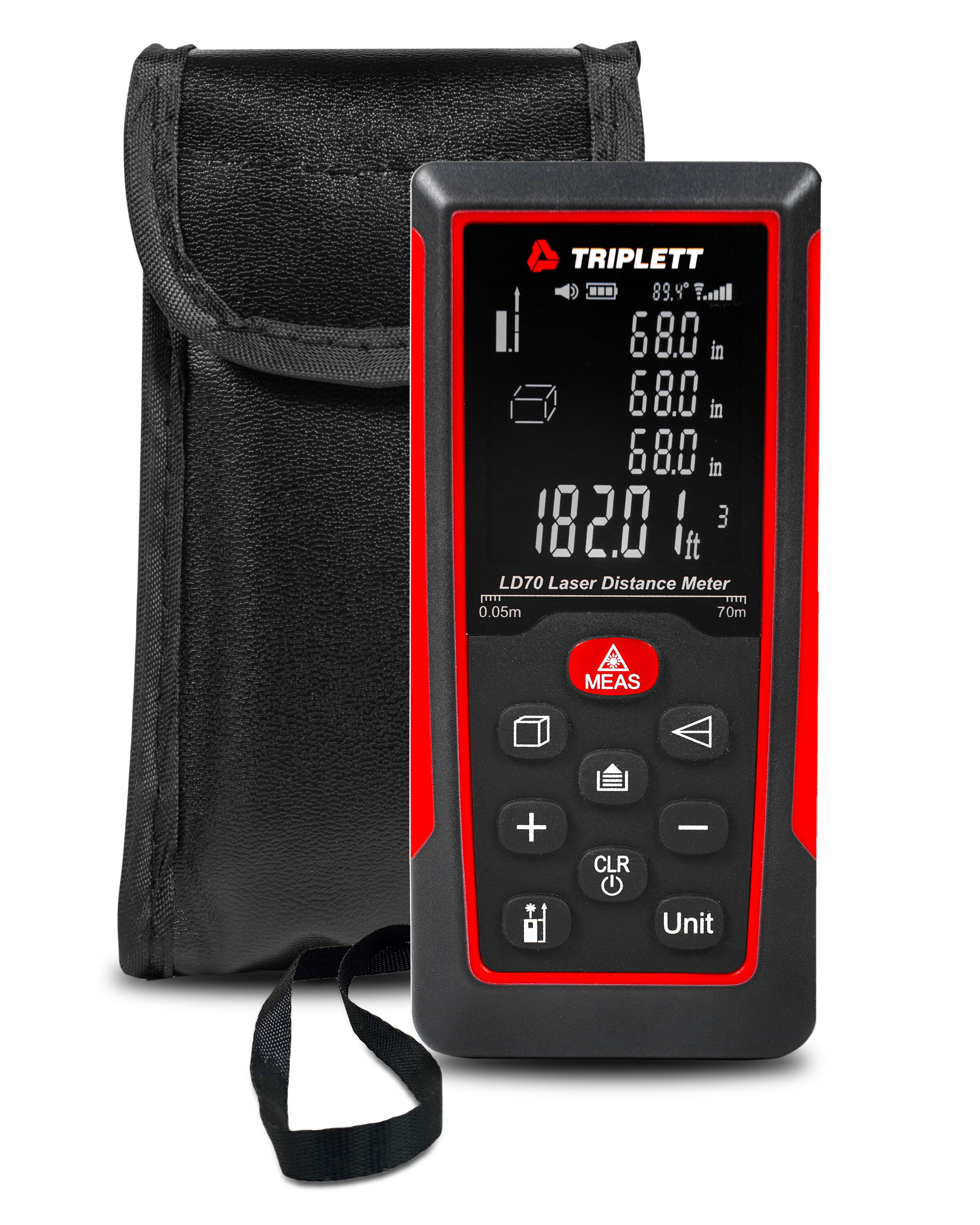 Medidor de distancia láser rojo para interiores/exteriores TRIPLETT de 230 pies con pantalla retroiluminada LD70