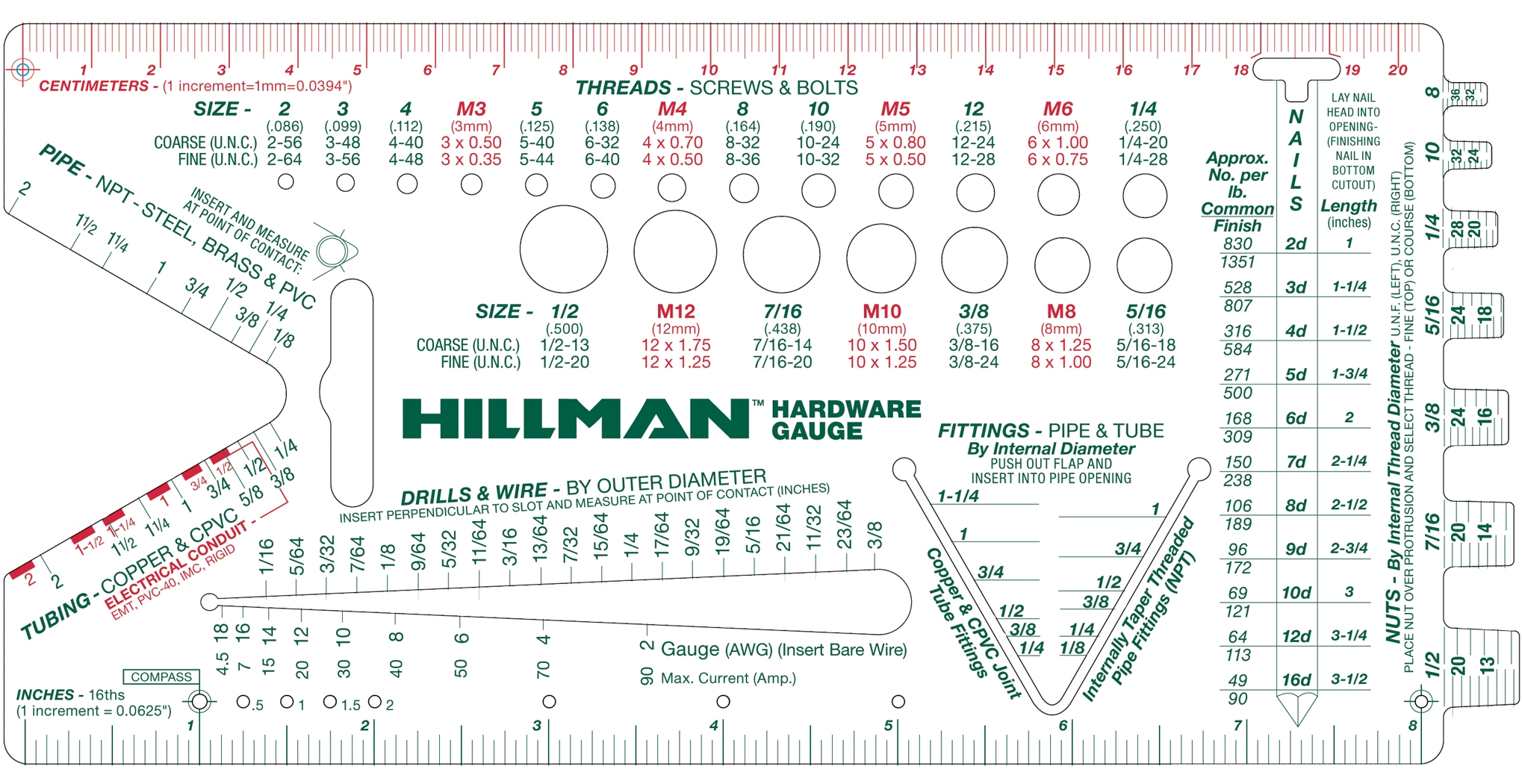 Medidor de Roscas Estándar (SAE) Hillman de 13 a 64 pulgadas 990500