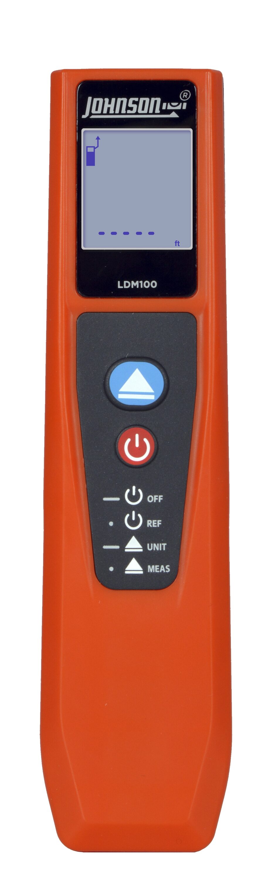 Medidor de distancia láser Johnson Level de 100.0 pies con luz roja para interiores y exteriores y pantalla retroiluminada LDM100