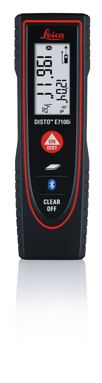 Medidor de distancia láser rojo para interiores de Leica Geosystems de 200.0 pies con pantalla retroiluminada y compatibilidad Bluetooth E7100I.