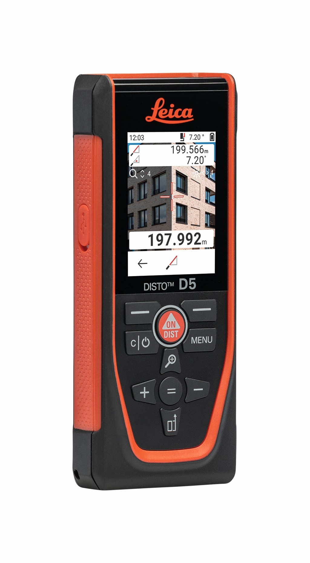 Medidor de distancia láser rojo para interiores y exteriores de Leica Geosystems con pantalla retroiluminada y compatibilidad con Bluetooth D5 PRO-KIT de 650 pies