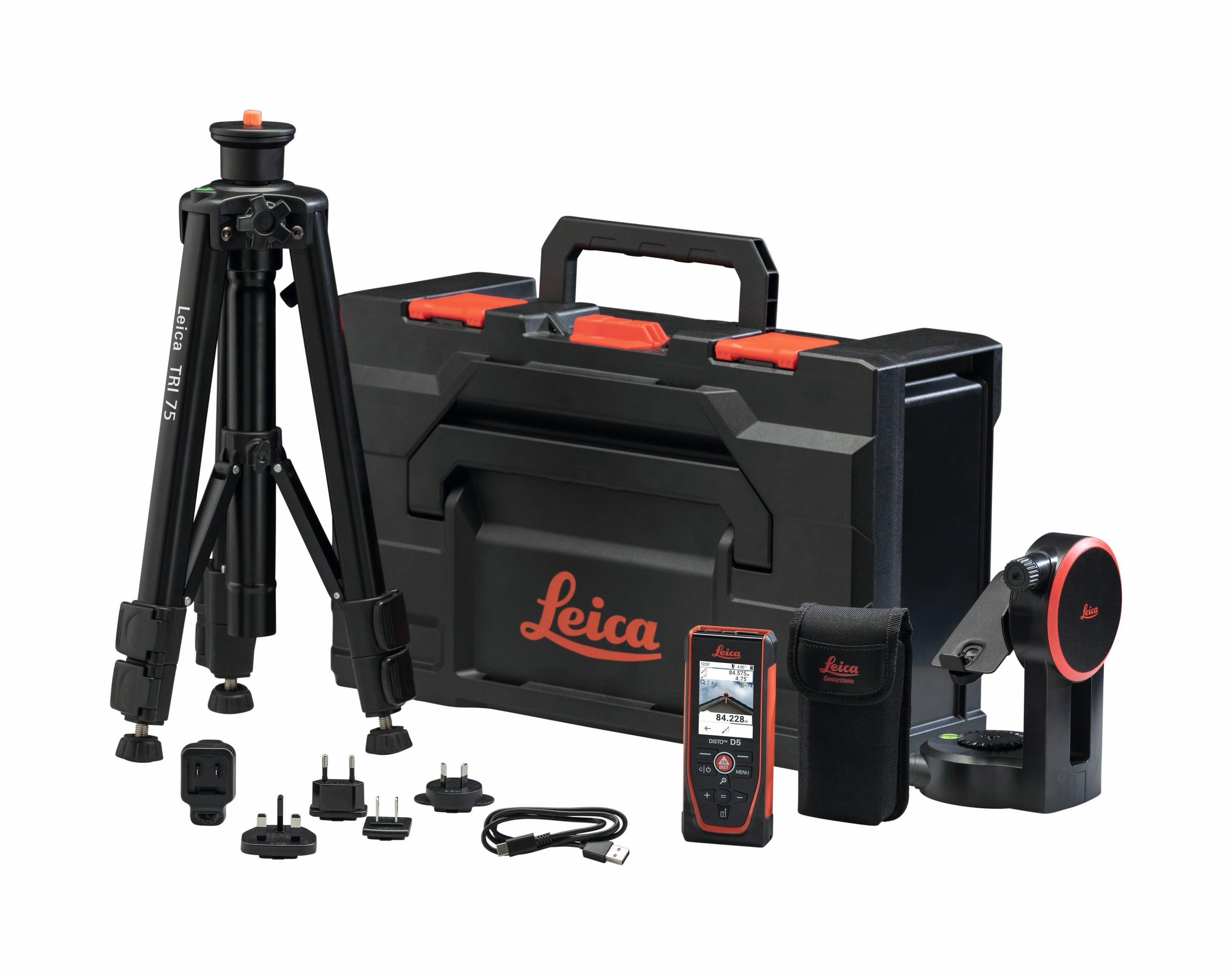 Medidor de distancia láser rojo para interiores y exteriores de Leica Geosystems con pantalla retroiluminada y compatibilidad con Bluetooth D5 PRO-KIT de 650 pies