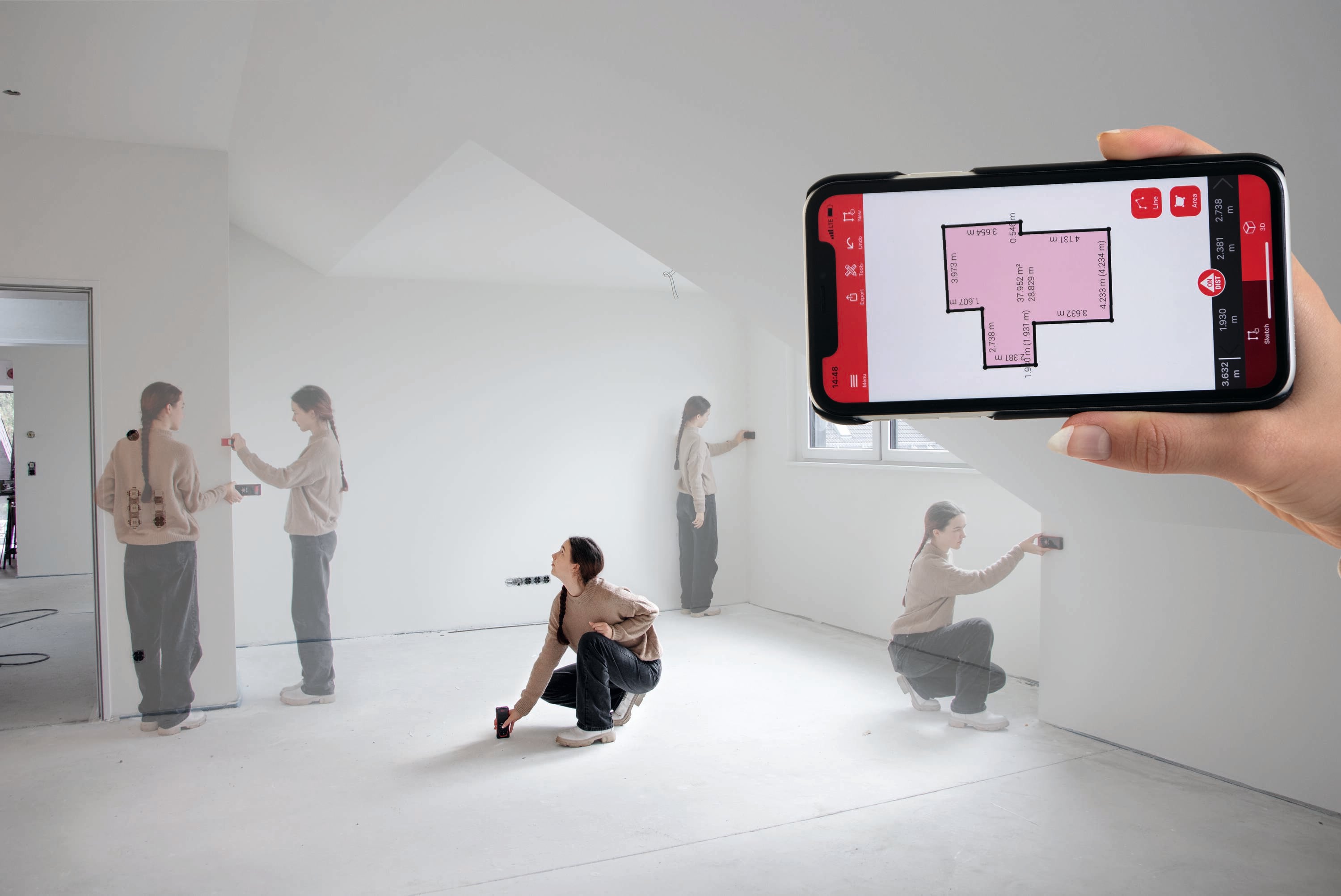 Medidor de distancia láser rojo para interiores y exteriores de Leica Geosystems con pantalla retroiluminada y compatibilidad con Bluetooth D5 PRO-KIT de 650 pies