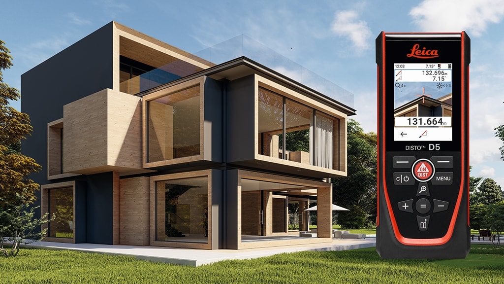 Medidor de distancia láser rojo para interiores y exteriores de Leica Geosystems con pantalla retroiluminada y compatibilidad con Bluetooth D5 PRO-KIT de 650 pies