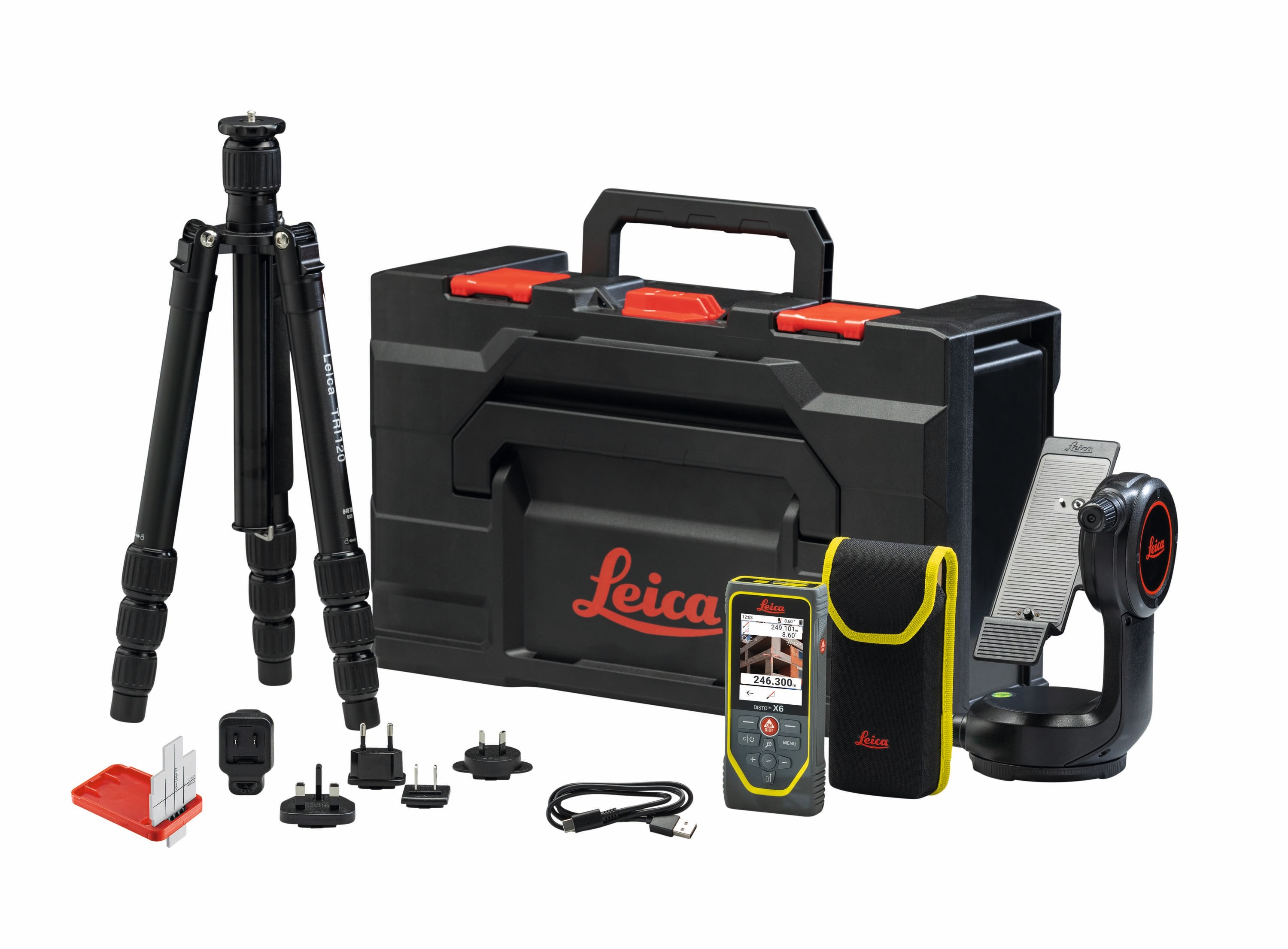 Medidor de distancia láser rojo para interiores y exteriores de Leica Geosystems de 800 pies con pantalla retroiluminada y compatibilidad con Bluetooth X6 PRO-KIT
