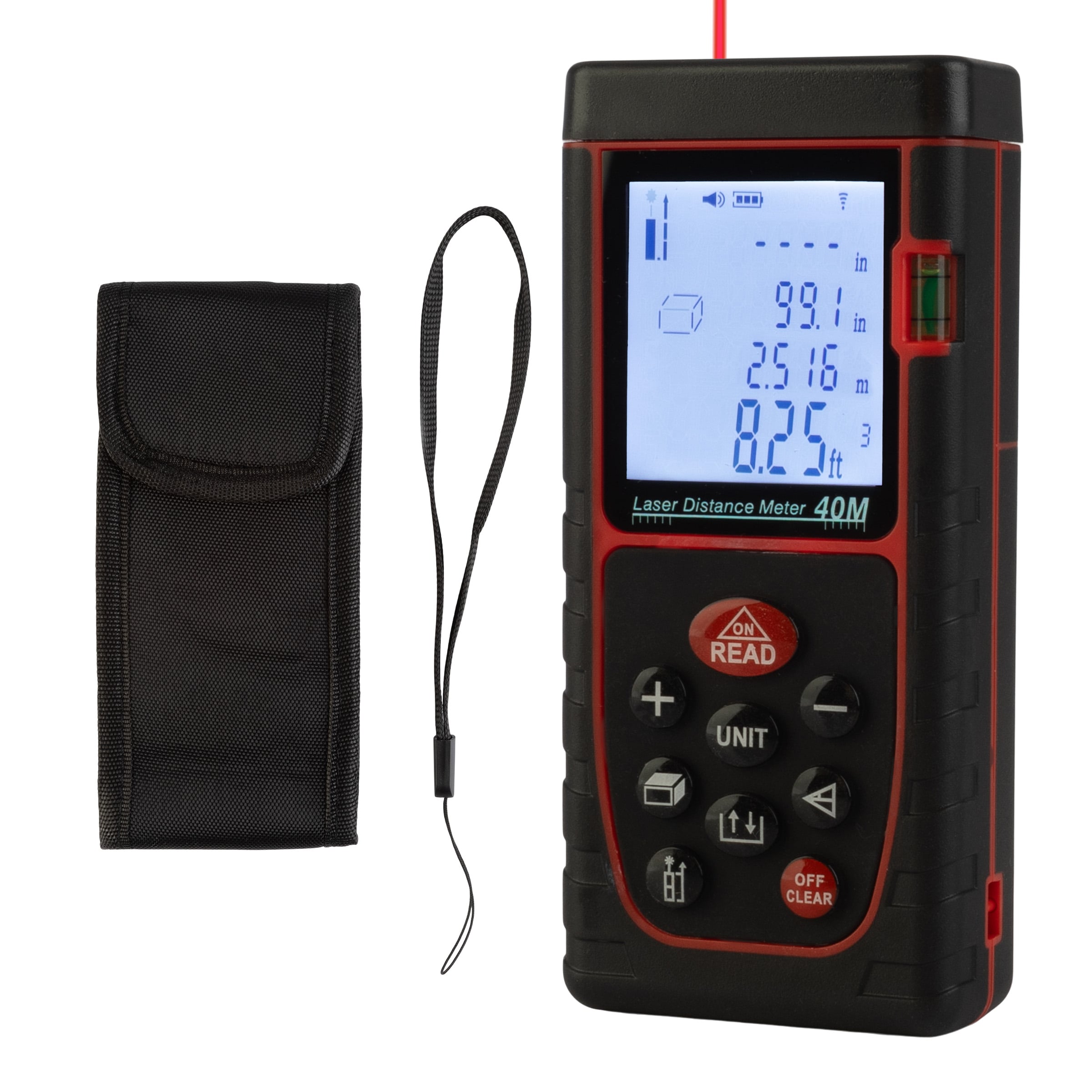 Medidor de distancia láser rojo para interiores/exteriores Stalwart de 130 pies con pantalla retroiluminada 75-PT2009