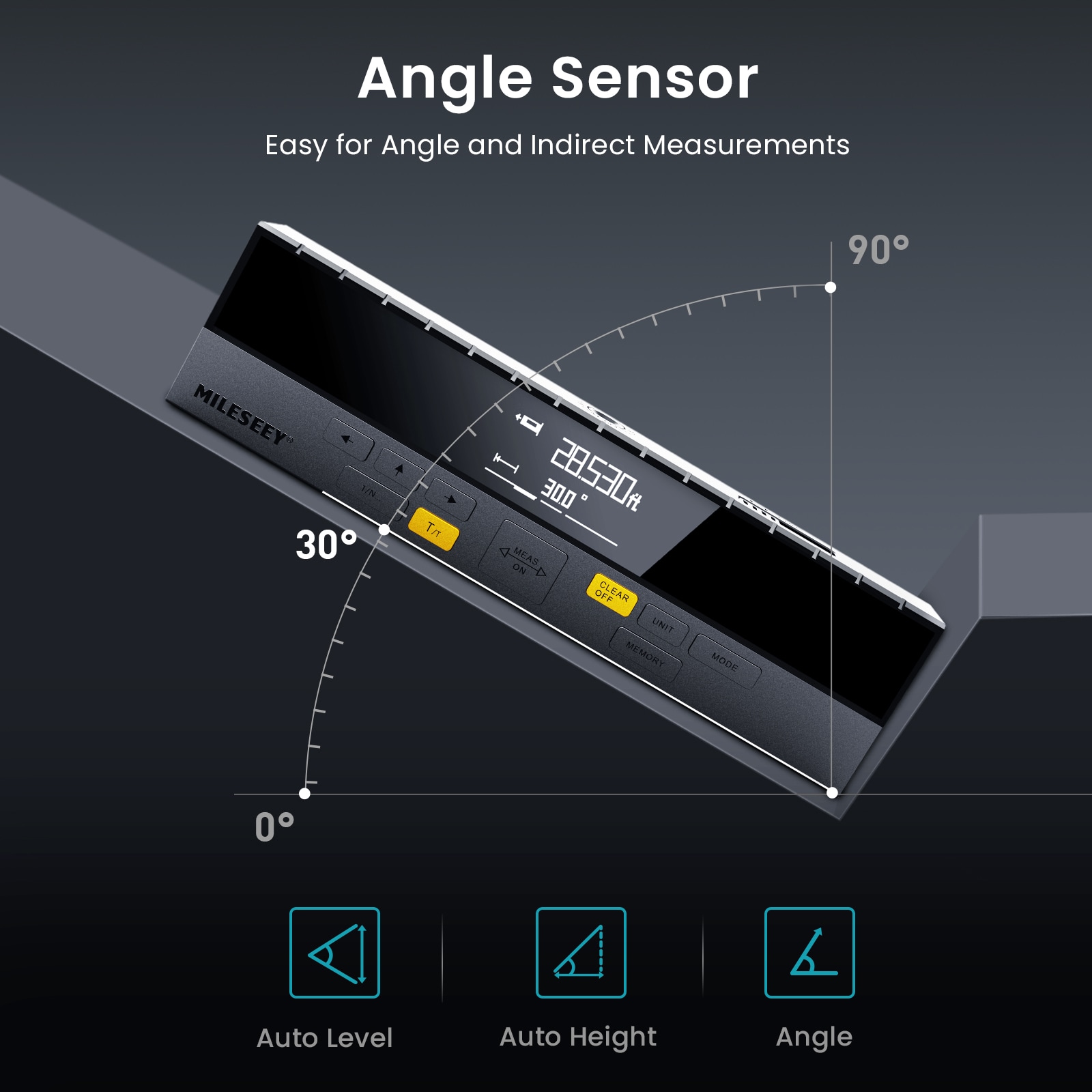 Medidor de distancia láser MILESEEY DP20 PRO 2 vías con rayo central, sincronización de app en tiempo real, alcance de 390 pies para interiores/exteriores, pantalla retroiluminada y compatibilidad con Bluetooth DP20.