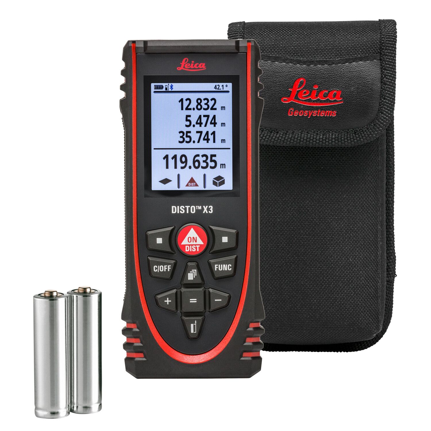 Medidor de distancia láser rojo para interiores de Leica Geosystems de 500 pies con pantalla retroiluminada y compatibilidad con Bluetooth X3
