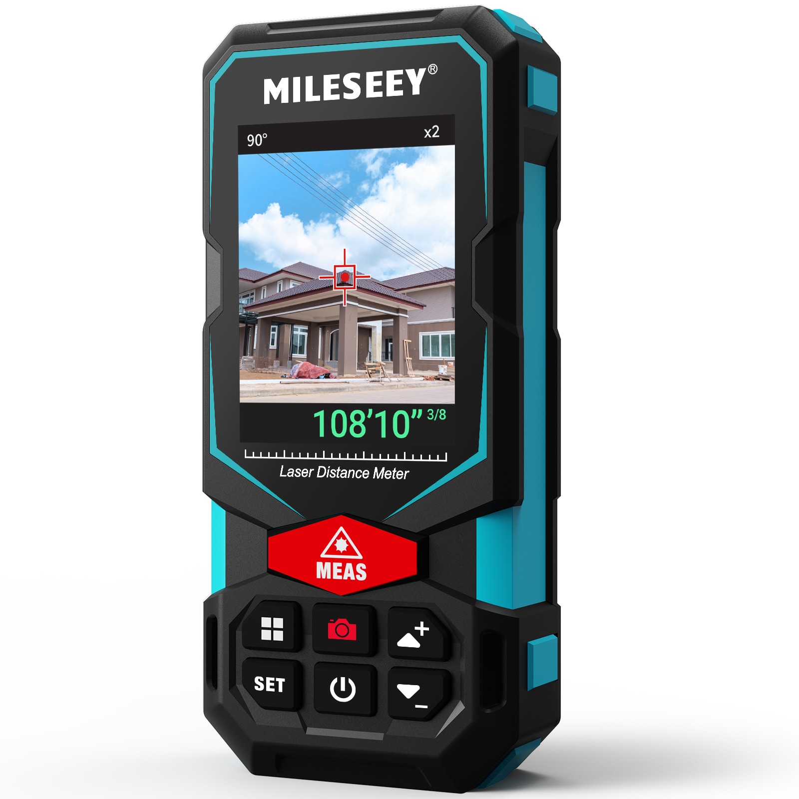 Medidor de distancia láser rojo S20(S7) de MILESEEY con localizador digital, sensor de inclinación, conectividad de aplicaciones, pantalla retroiluminada y compatibilidad con Bluetooth para uso en interiores y exteriores hasta 330 pies.