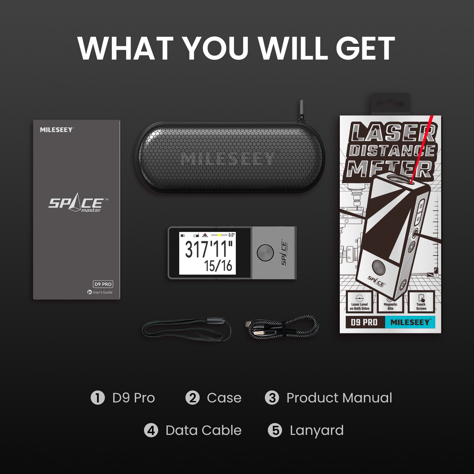 Medidor de distancia láser rojo MILESEEY DP9 PRO de 3 vías, calculadora inteligente, sincronización de aplicaciones, alcance de 330 pies, con pantalla retroiluminada y compatibilidad Bluetooth D9PRO para interiores y exteriores.