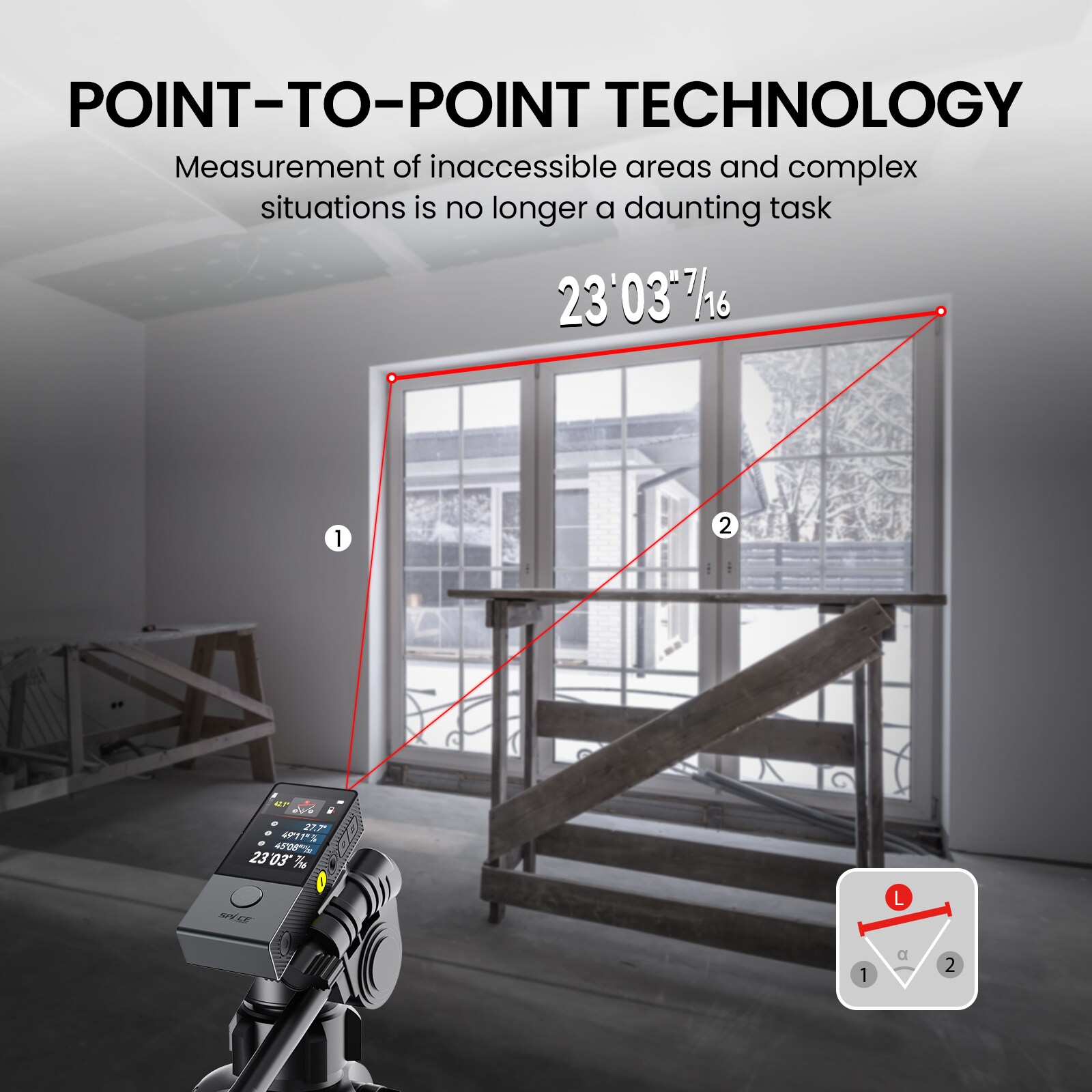 Medidor de distancia láser rojo MILESEEY DP9 PRO de 3 vías, calculadora inteligente, sincronización de aplicaciones, alcance de 330 pies, con pantalla retroiluminada y compatibilidad Bluetooth D9PRO para interiores y exteriores.