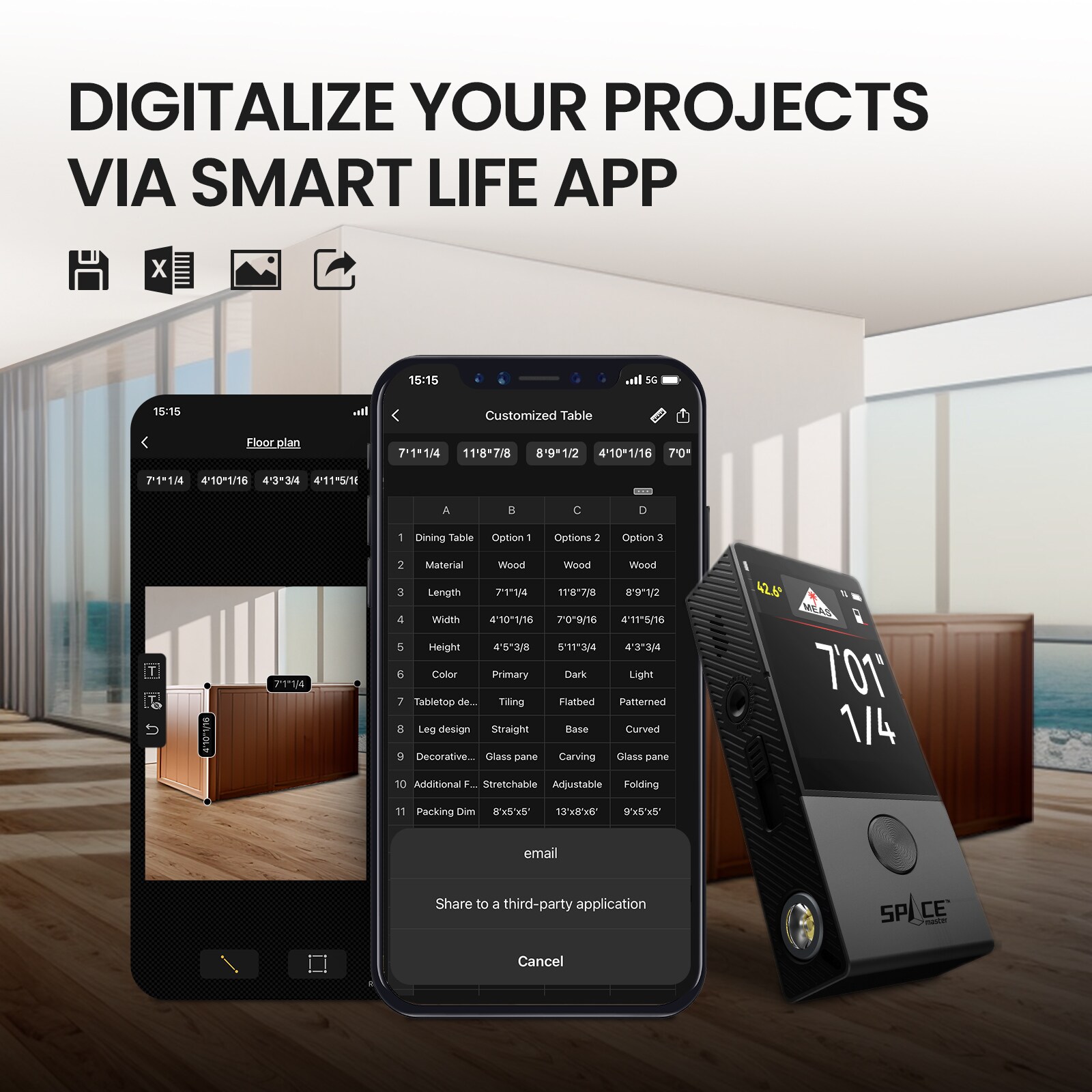 Medidor de distancia láser rojo MILESEEY DP9 PRO de 3 vías, calculadora inteligente, sincronización de aplicaciones, alcance de 330 pies, con pantalla retroiluminada y compatibilidad Bluetooth D9PRO para interiores y exteriores.