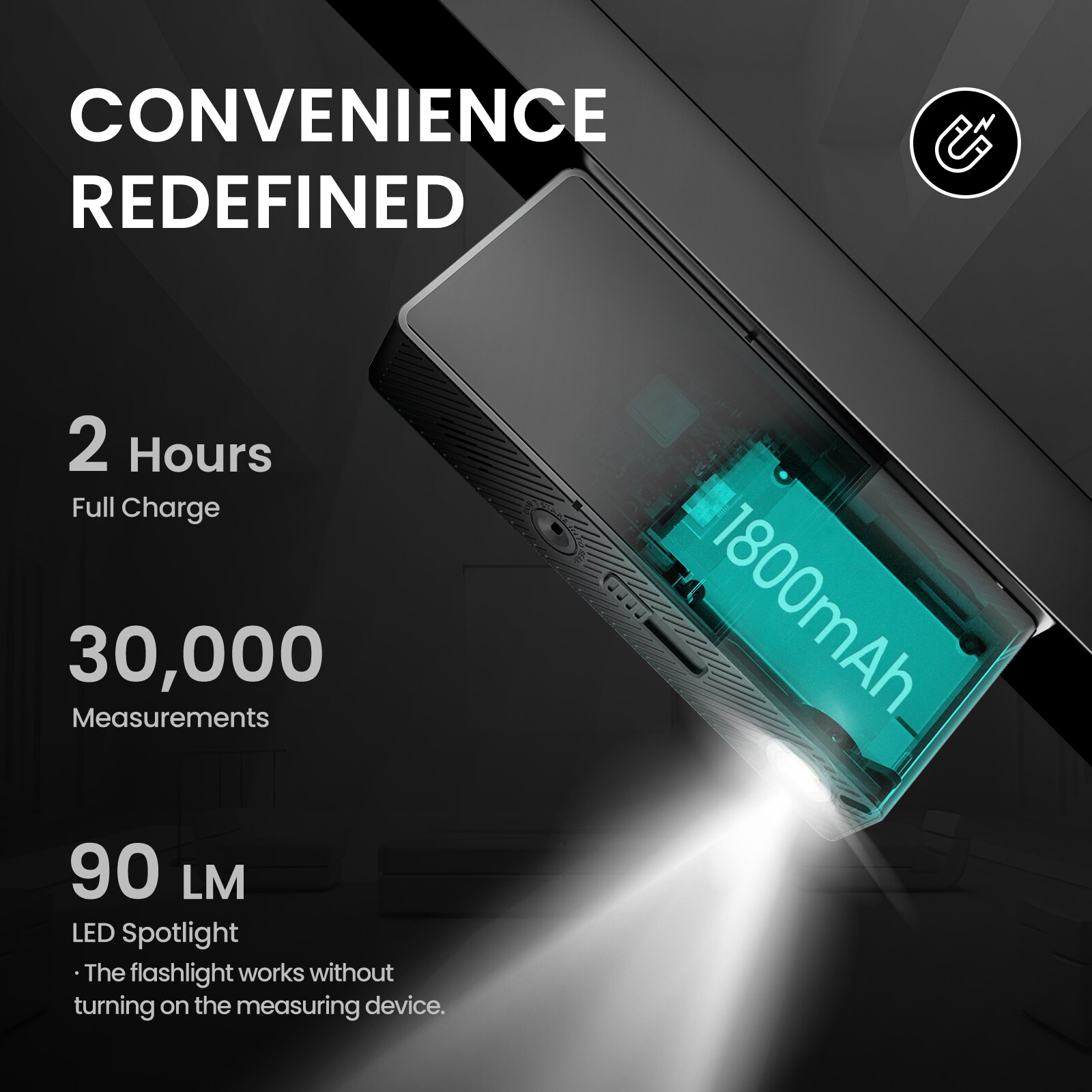 Medidor de distancia láser rojo MILESEEY DP9 PRO de 3 vías, calculadora inteligente, sincronización de aplicaciones, alcance de 330 pies, con pantalla retroiluminada y compatibilidad Bluetooth D9PRO para interiores y exteriores.