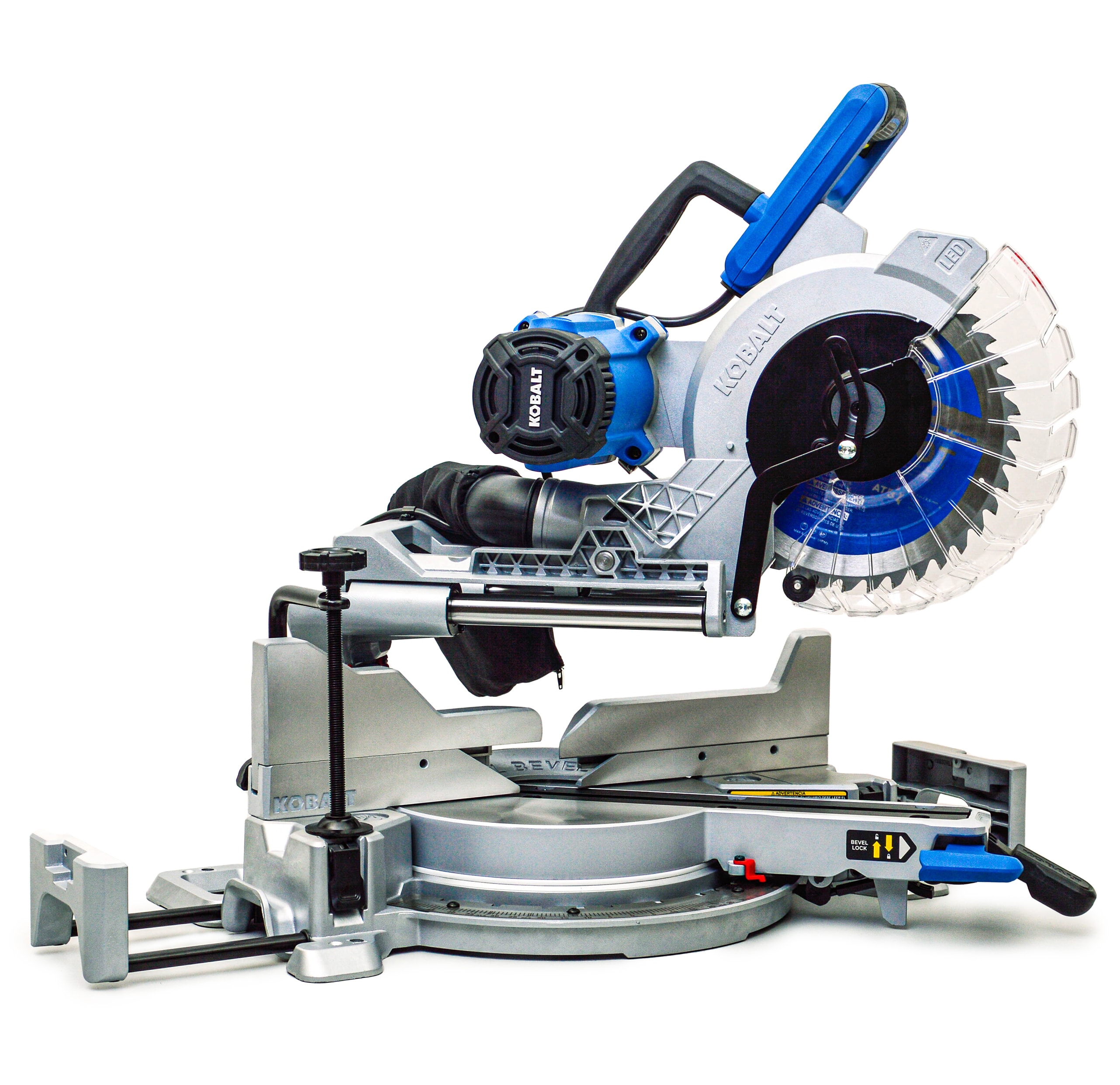 Sierra ingletadora compuesta deslizante de 10 pulgadas y doble bisel con cable de 15 amperios y diseño compacto Kobalt SM2518LW