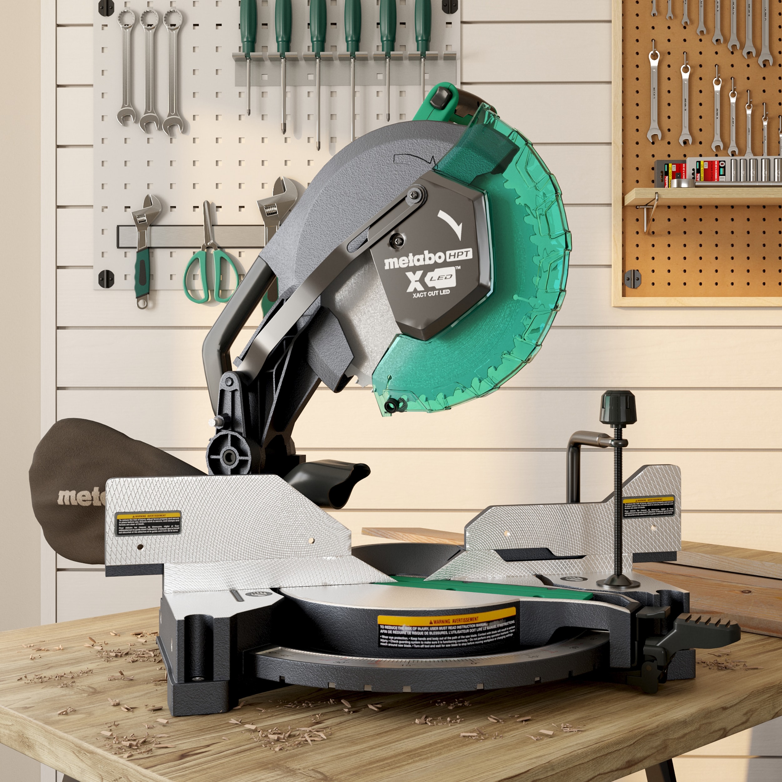 Sierra ingletadora compuesta con bisel doble de 15 pulgadas Metabo HPT C12FDHBM