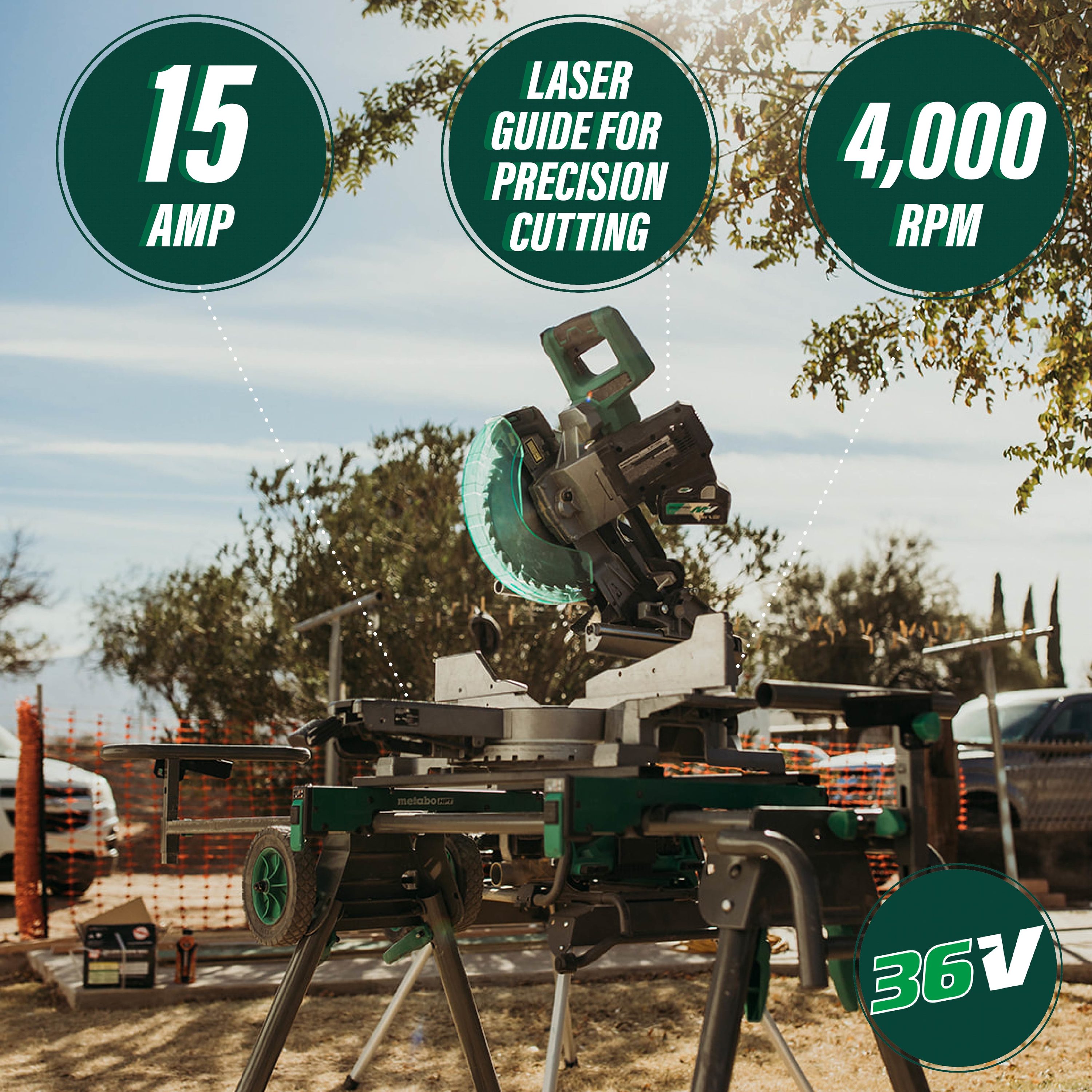 Sierra ingletadora compuesta deslizante híbrida de doble bisel de 36 voltios con guía láser (batería incluida) MultiVolt Metabo HPT 10 pulgadas C3610DRAQAM.