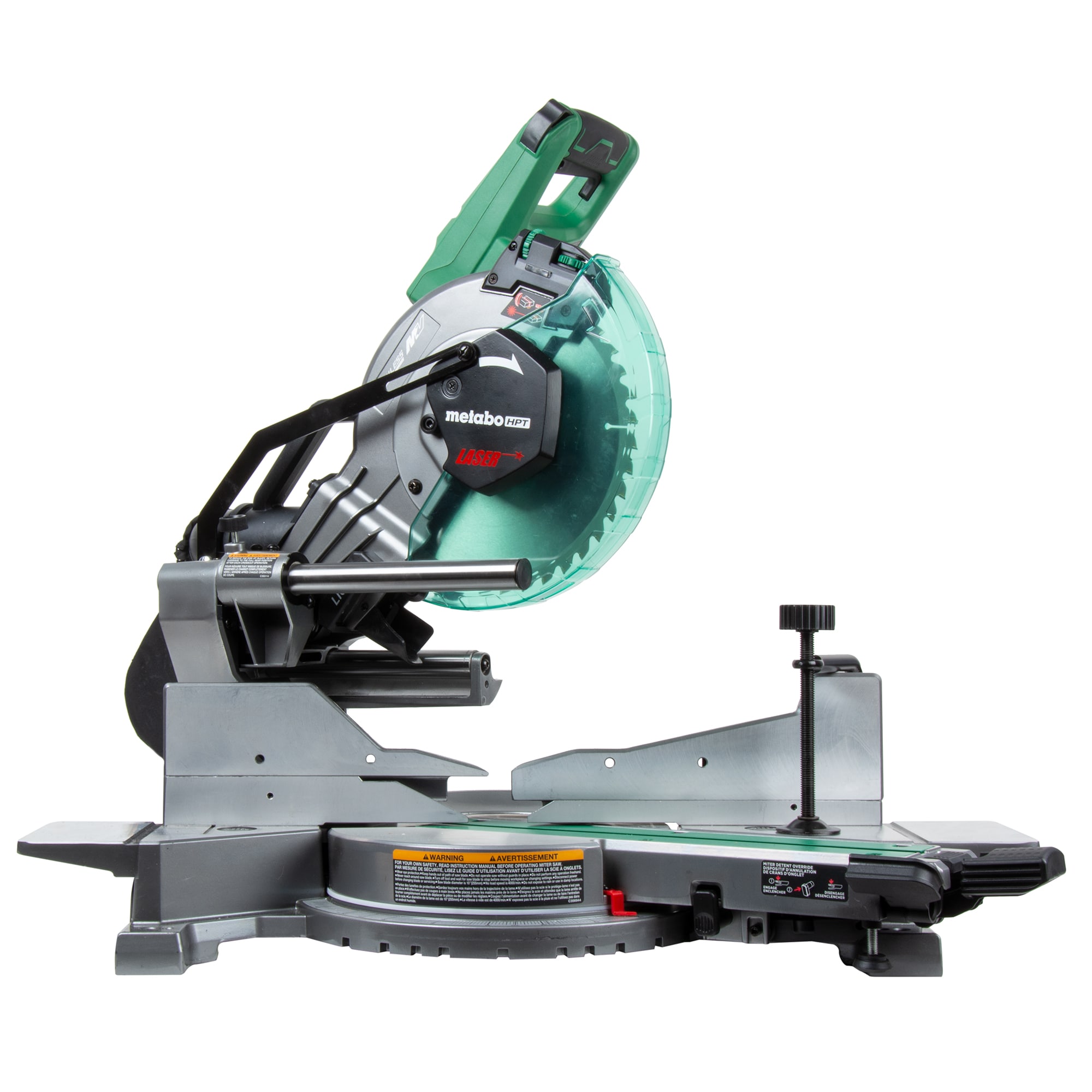 Sierra ingletadora compuesta deslizante híbrida de doble bisel de 36 voltios con guía láser (batería incluida) MultiVolt Metabo HPT 10 pulgadas C3610DRAQAM.