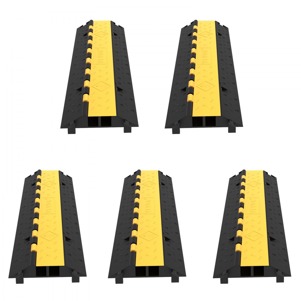VEVOR 5 Pack Rubber Cable Protector Ramp 2 Channel Heavy Duty 66,000 lbs Load Capacity Cable Wire Cord Cover Ramp Speed Bump Driveway Hose Cable Ramp Protective Cover (2-Channel, 5 Pack-66,000 lbs) - GXB5TZ1000X250X50V0