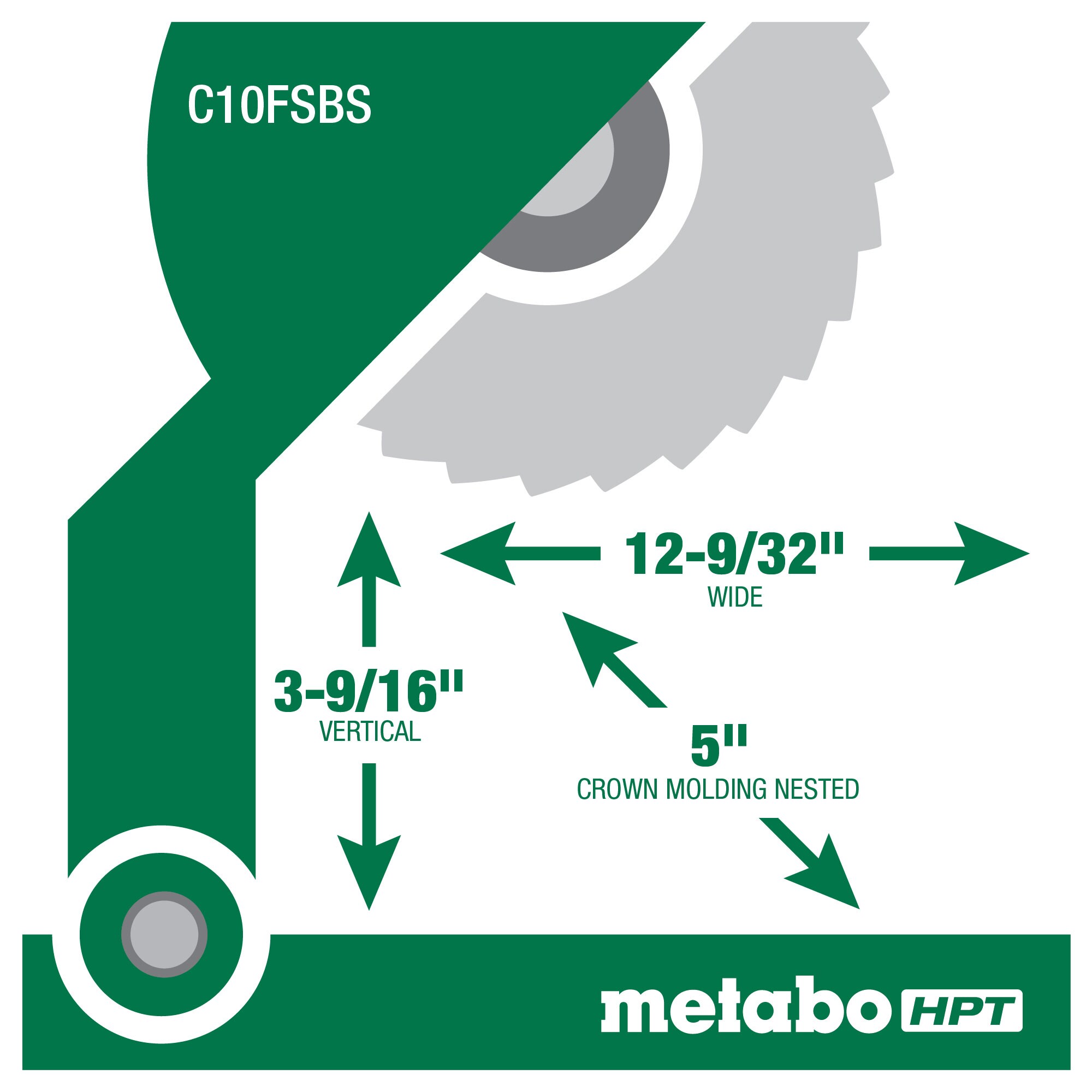 Sierra ingletadora compuesta deslizante de doble bisel de 10 pulgadas con cable Metabo HPT C10FSBSM