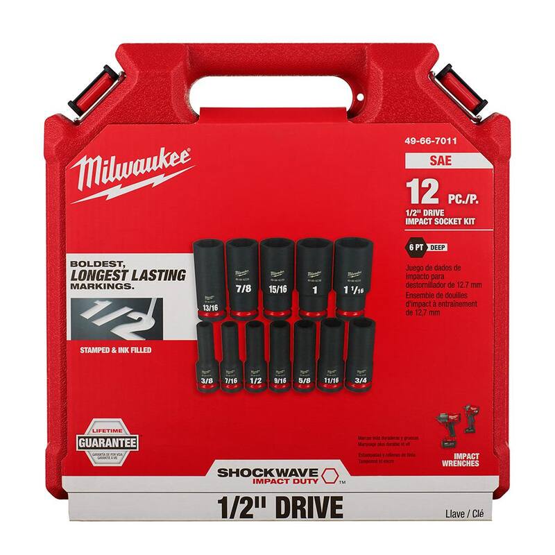 Juego de puntas de impacto de vaso profundo Milwaukee SHOCKWAVE de 1/2 pulg. y 3/8 pulg. (24 piezas) - 49-66-7011-49-66-7006