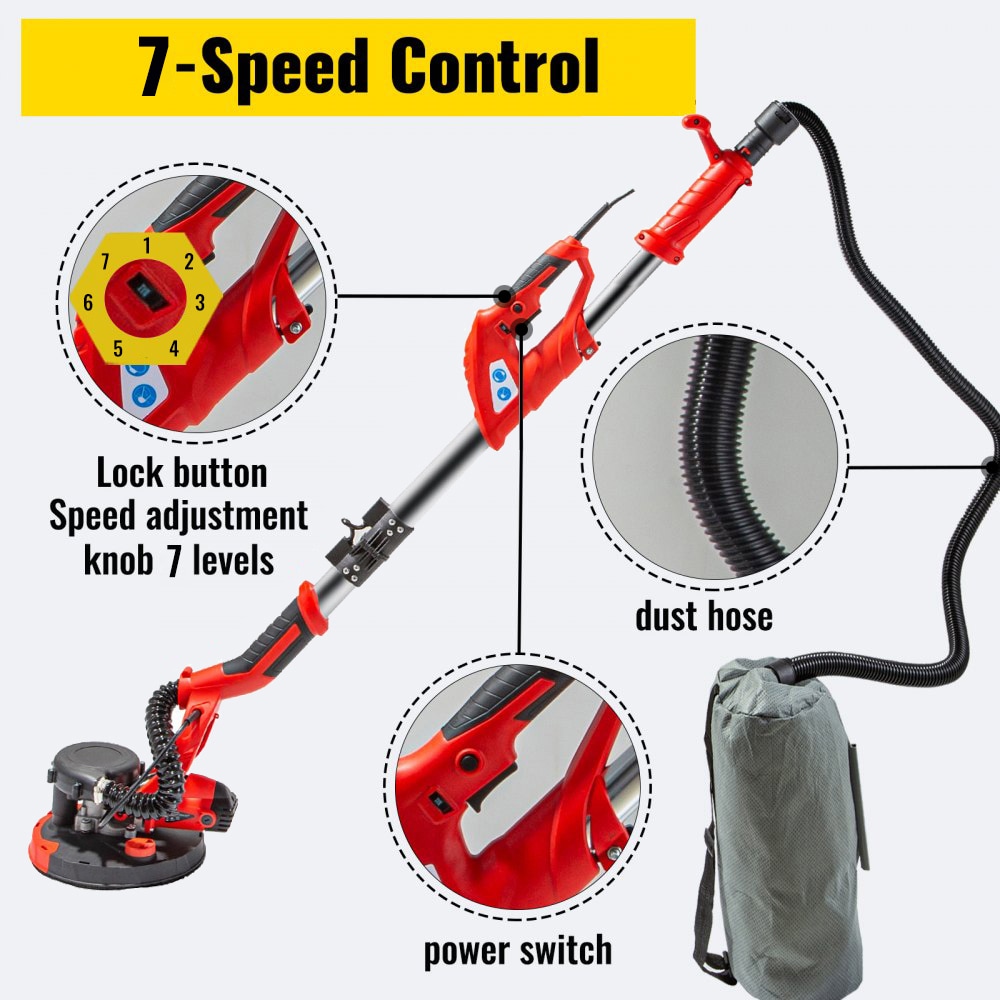 Lijadora de paneles de yeso VEVOR 850W 110 voltios 6.5 amperios Lijadora de paneles de yeso de velocidad variable con manejo de polvo QMDMJ750WZDZKD001V1