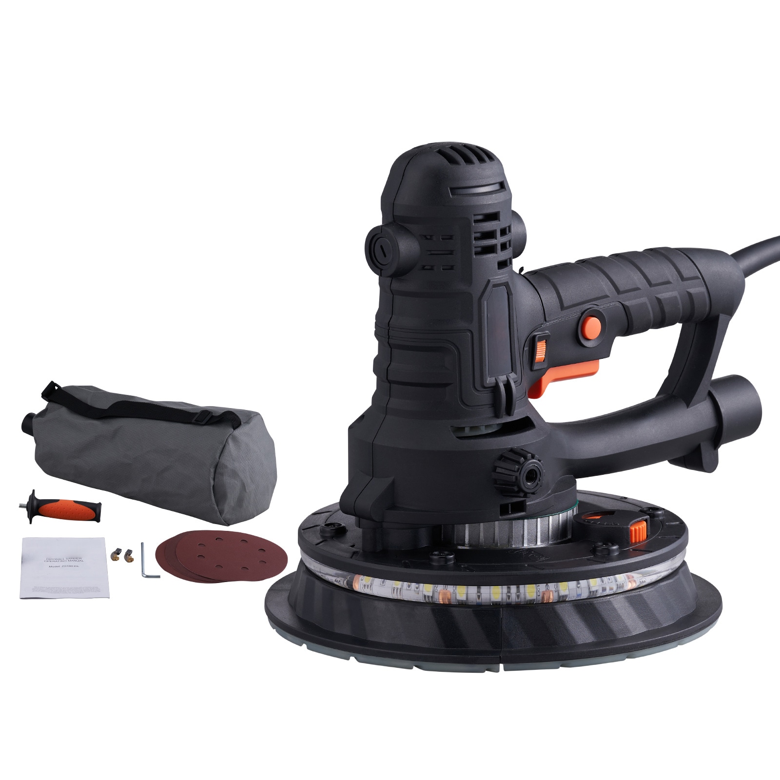 Lijadora de yeso VEVOR 800W con 12 discos de lijado, 120 voltios, 6.5 amperios, velocidad variable y sistema de control de polvo