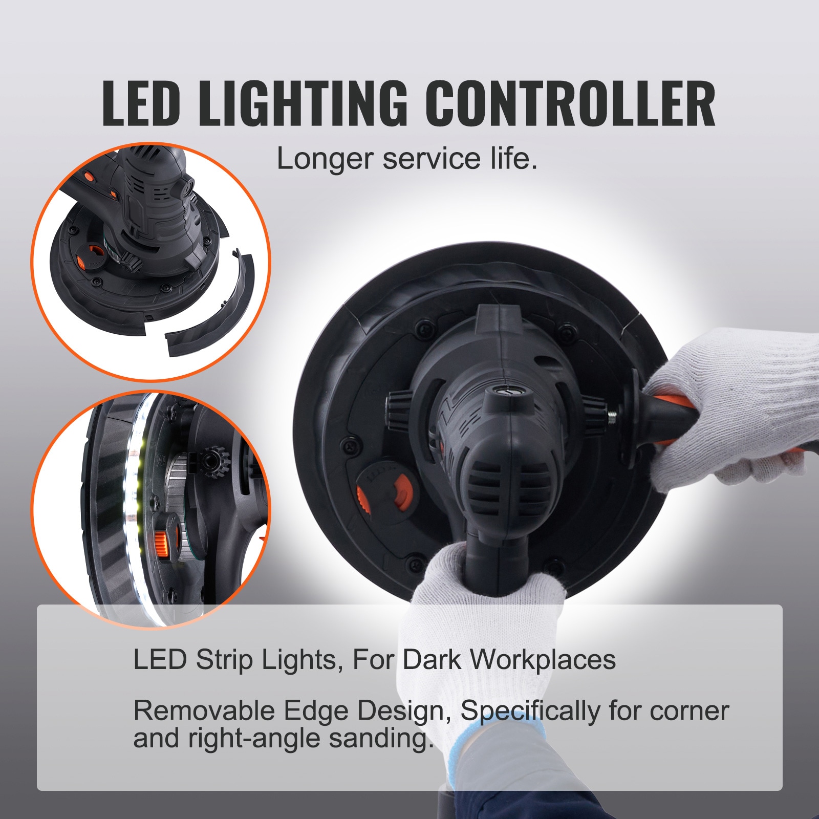 Lijadora de yeso VEVOR 800W con 12 discos de lijado, 120 voltios, 6.5 amperios, velocidad variable y sistema de control de polvo