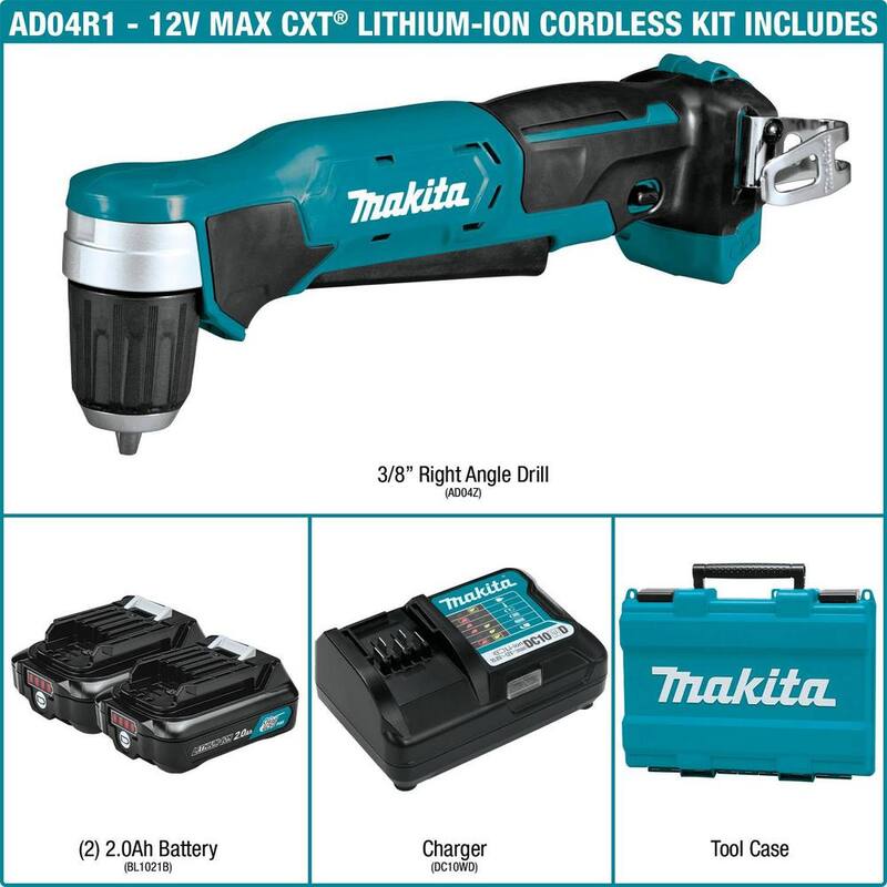Makita 12V max CXT Kit de Taladro Angular Recto Inalámbrico de Ion de Litio de 3/8 pulg. (2.0 Ah) - AD04R1