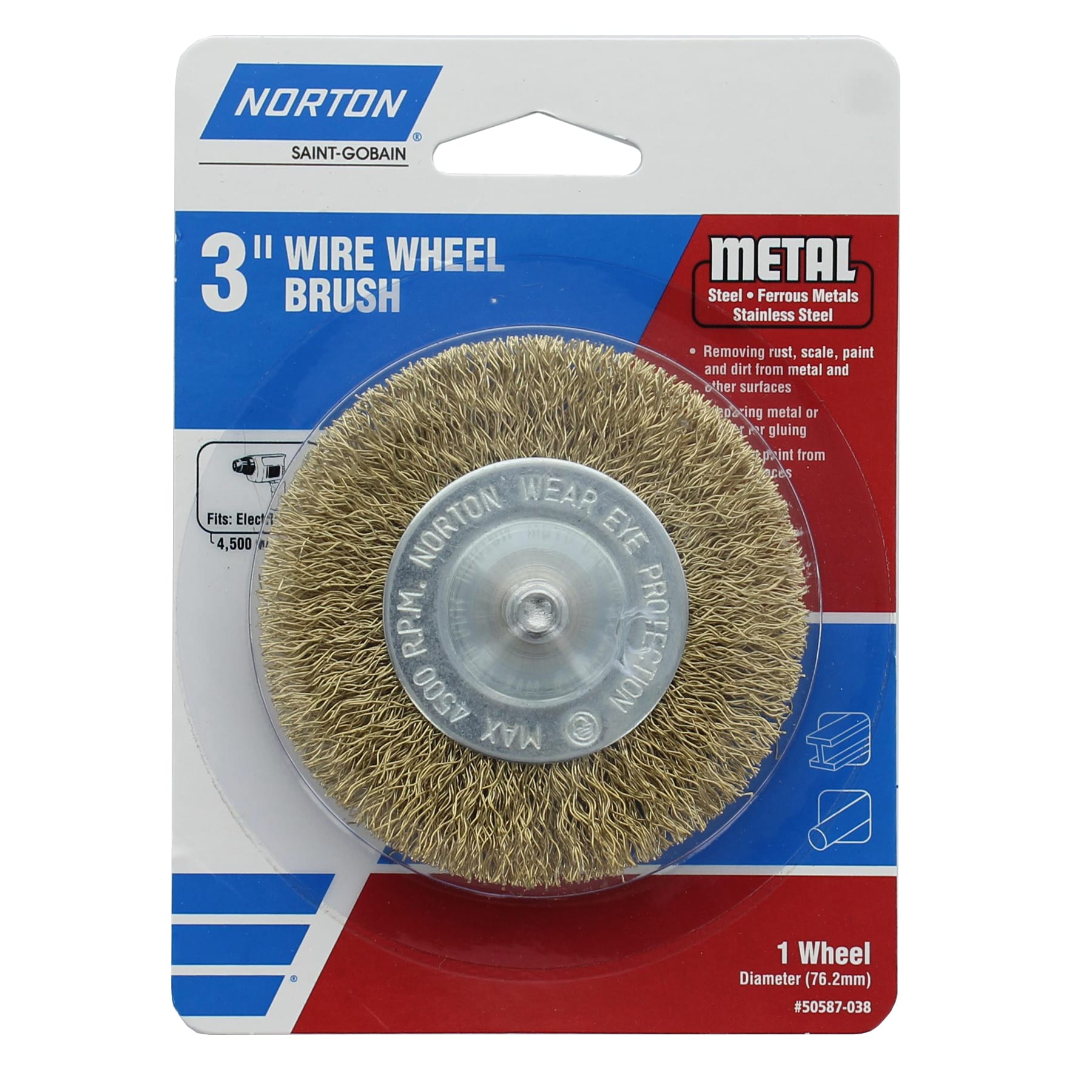 Rueda de alambre Norton de 3 pulgadas para taladro eléctrico 50587-038, cerda gruesa