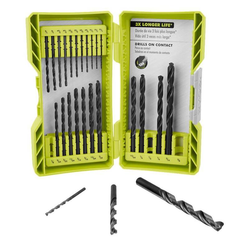 RYOBI ONE+ HP Taladro angular recto compacto sin escobillas inalámbrico de 18V de 3/8 pulgadas (Herramienta solamente) con juego de brocas de óxido negro de 25 piezas - PSBRA02B-A972501