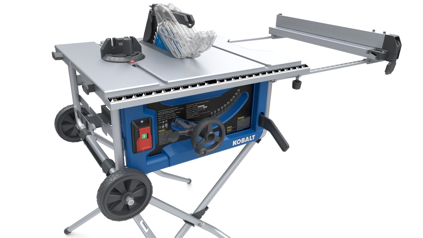 Sierra de mesa portátil para sitio de trabajo Kobalt de 10 pulgadas, 15 amperios y 120 voltios con base plegable TS10302
